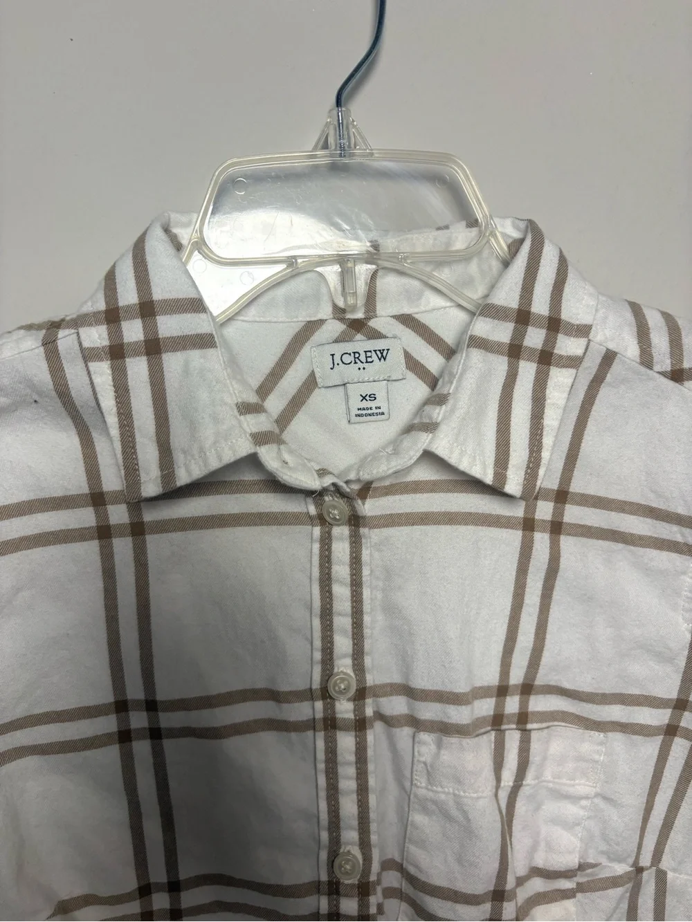 J. Crew White Shirt with Tan Windowpane Plaid
